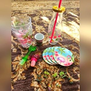 Flamingo Drinkware Set Palm Tree Pineapple Bundle